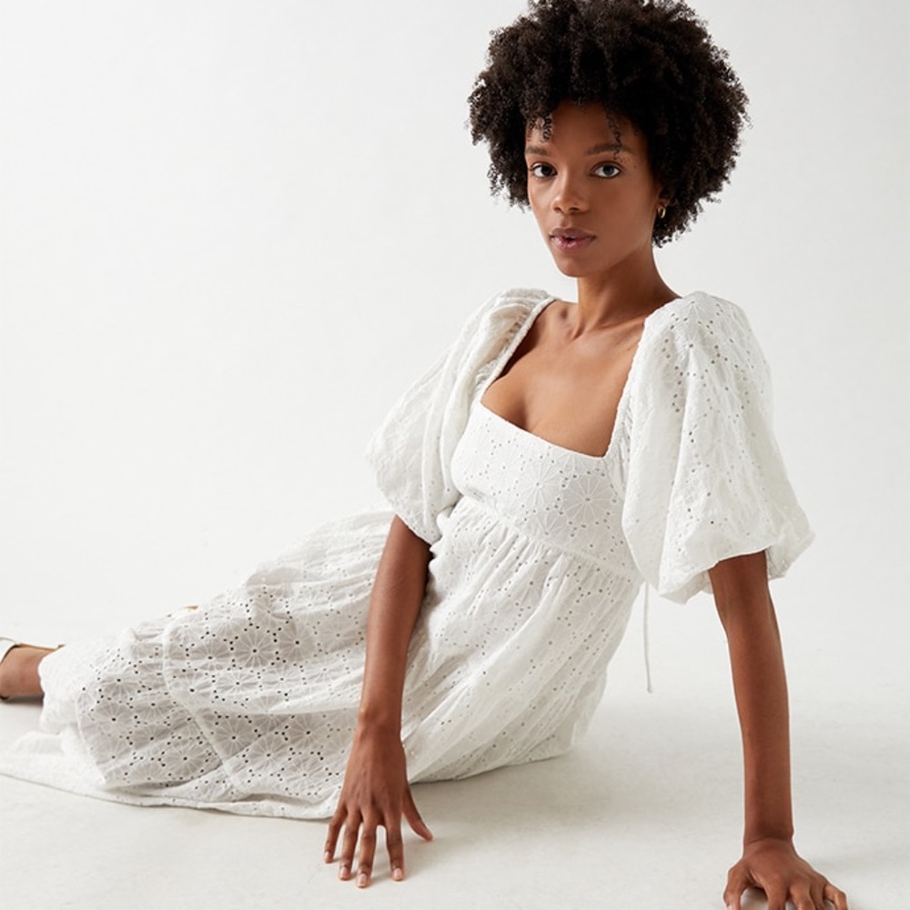 MINKPINK White Eyelet Backless Midi Dress